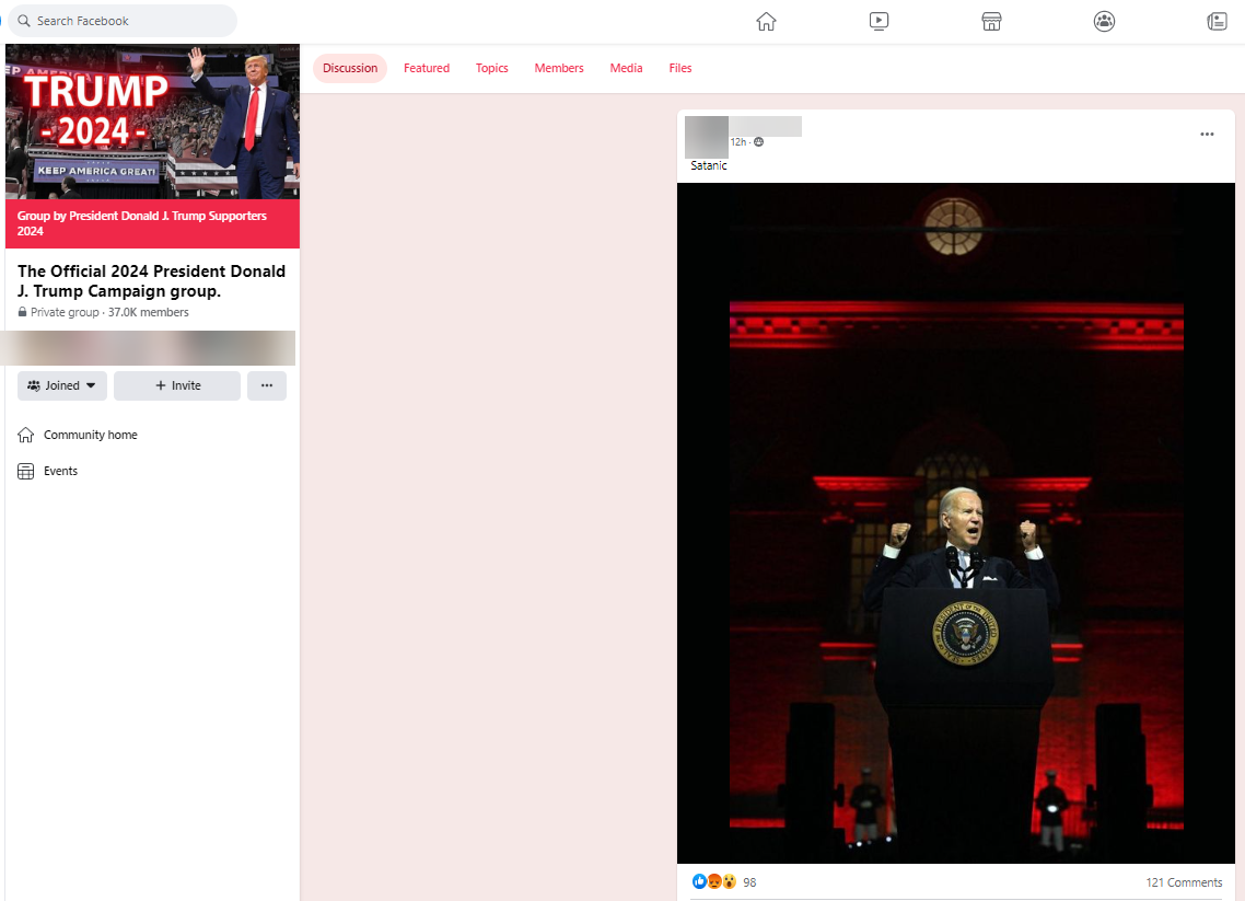 Biden Satan comparison on Facebook 1