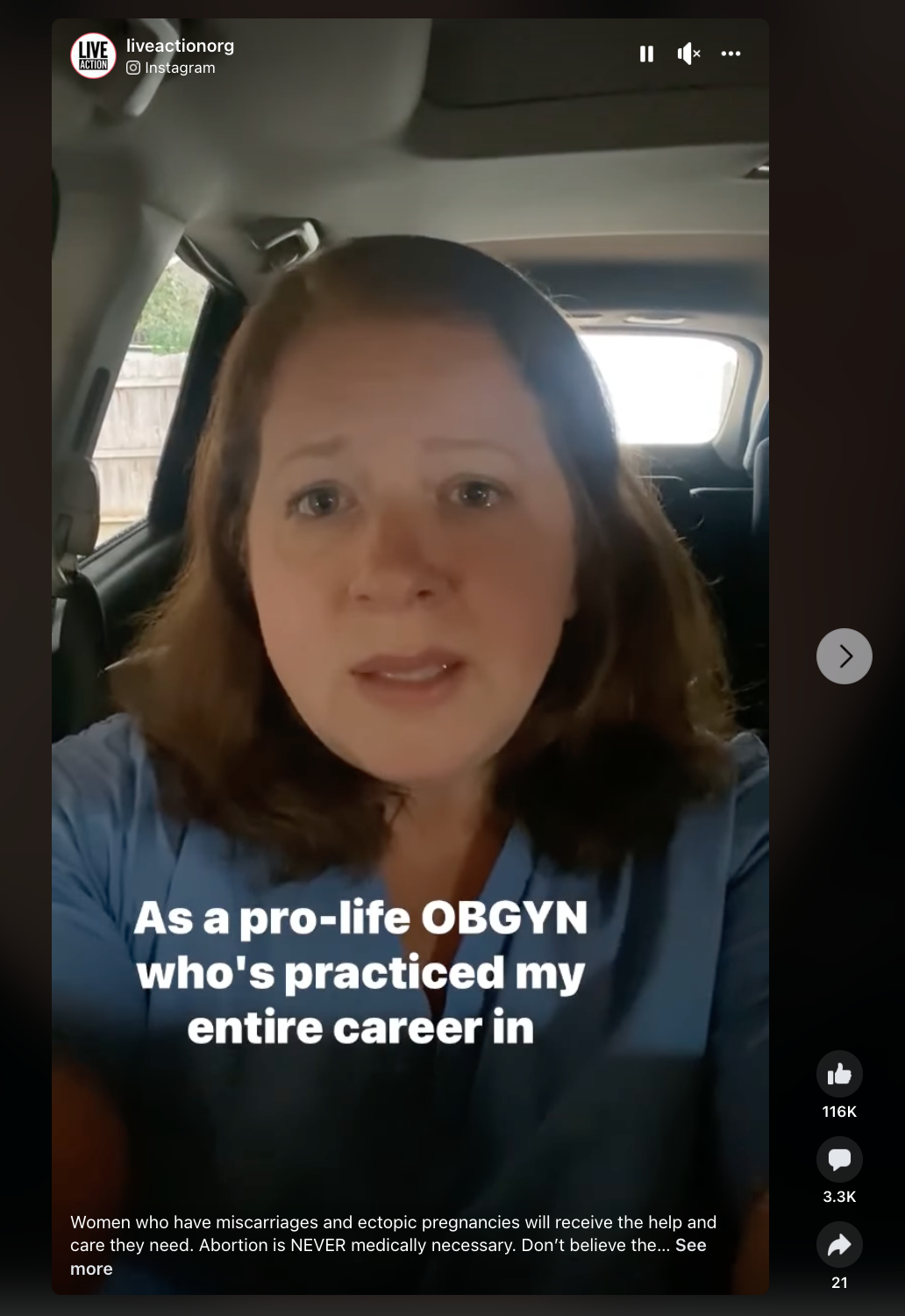 Screenshot of an Instagram reel of Dr. Christina Francis posted by Live Action