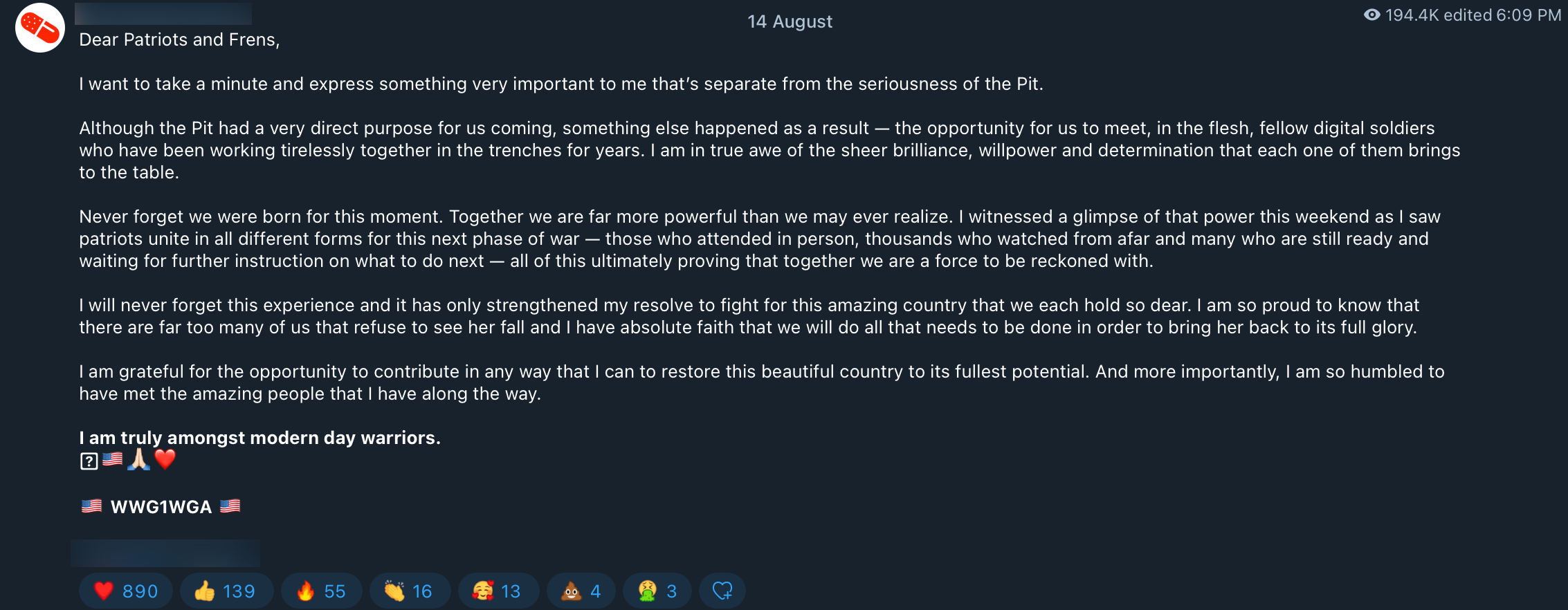 QAnon influencer pit praise post