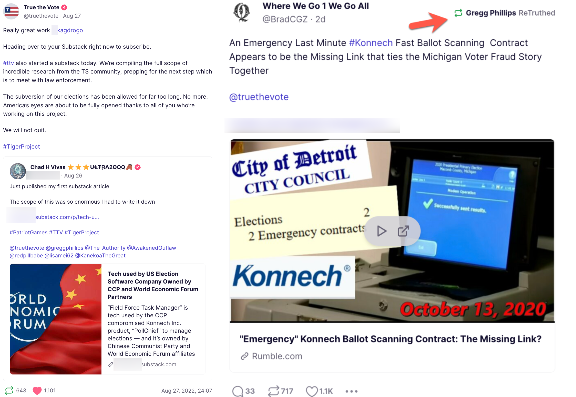 True The Vote Konnech QAnon posts combo image