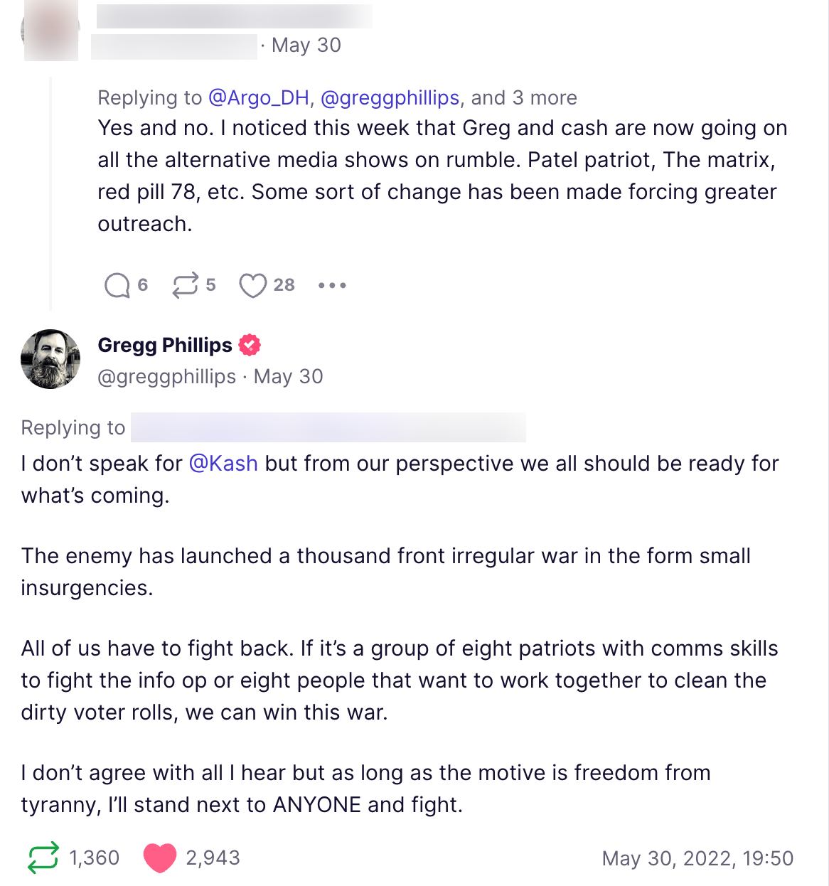 Phillips QAnon allies post