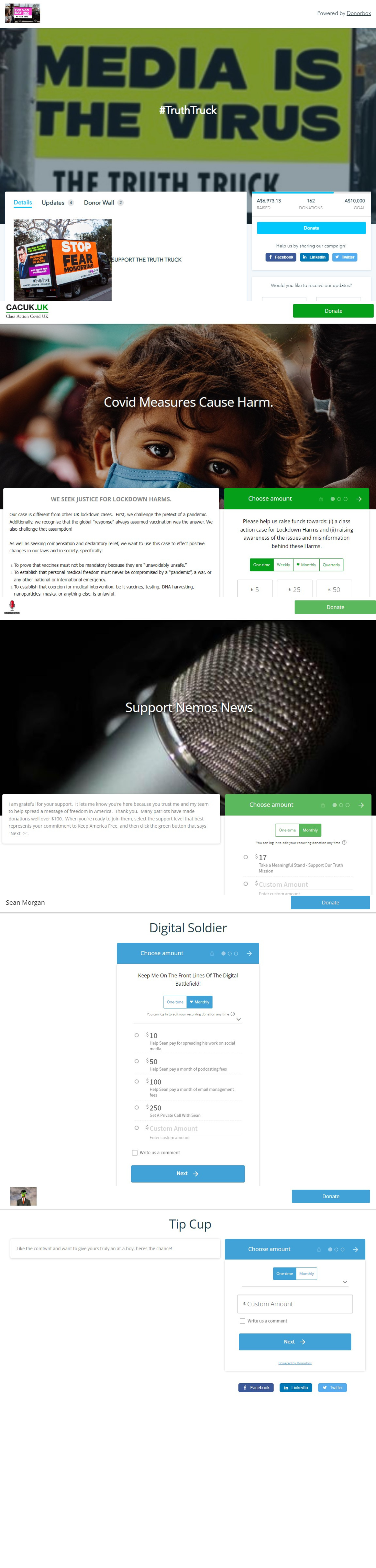 screenshot of Donorbox donation pages