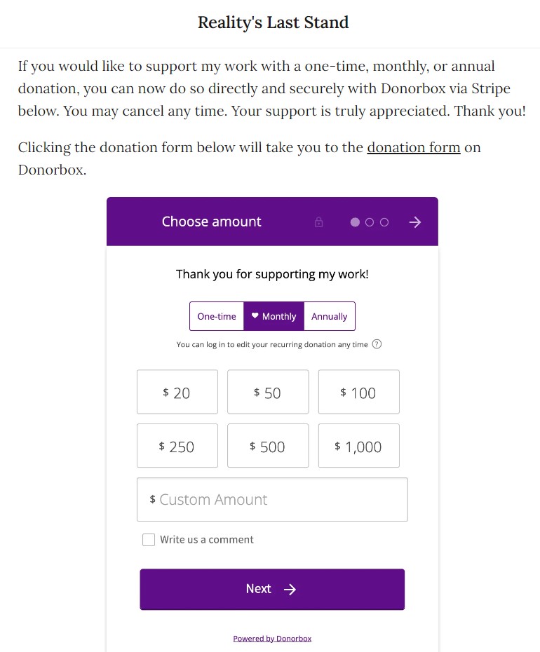 screenshot of Colin Wright's Donorbox profile