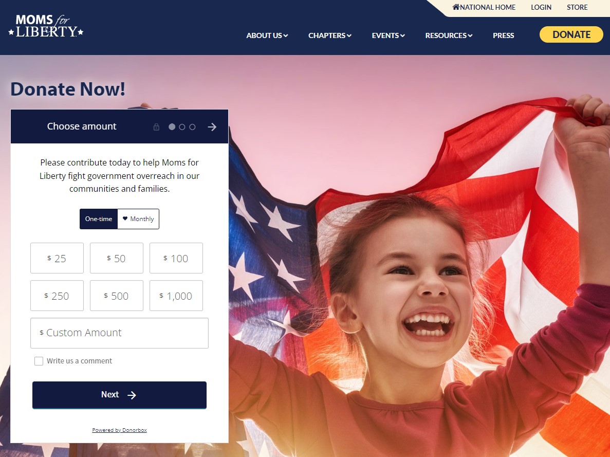 screenshot of Moms for Liberty Donorbox