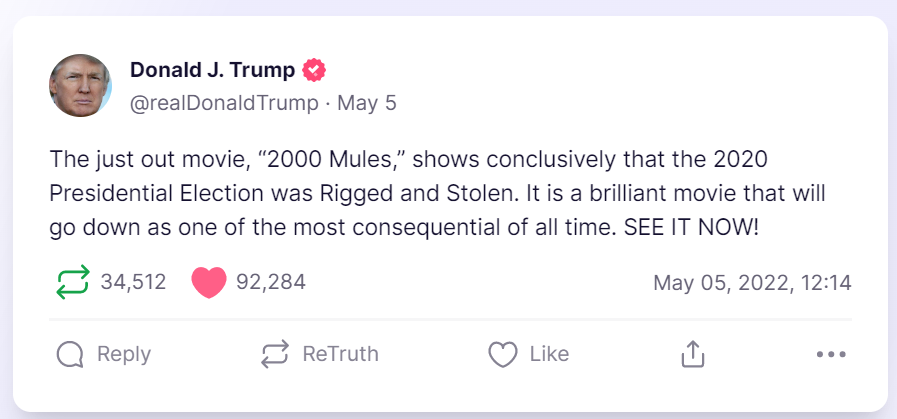 A post from Trump on Truth Social 