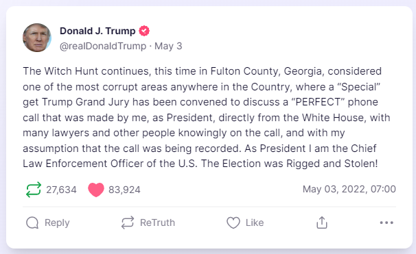 A screenshot of a post from Trump on Truth Social 