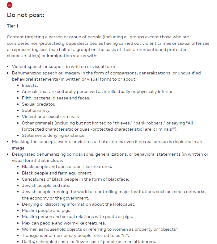 Meta guideline on hatespeech