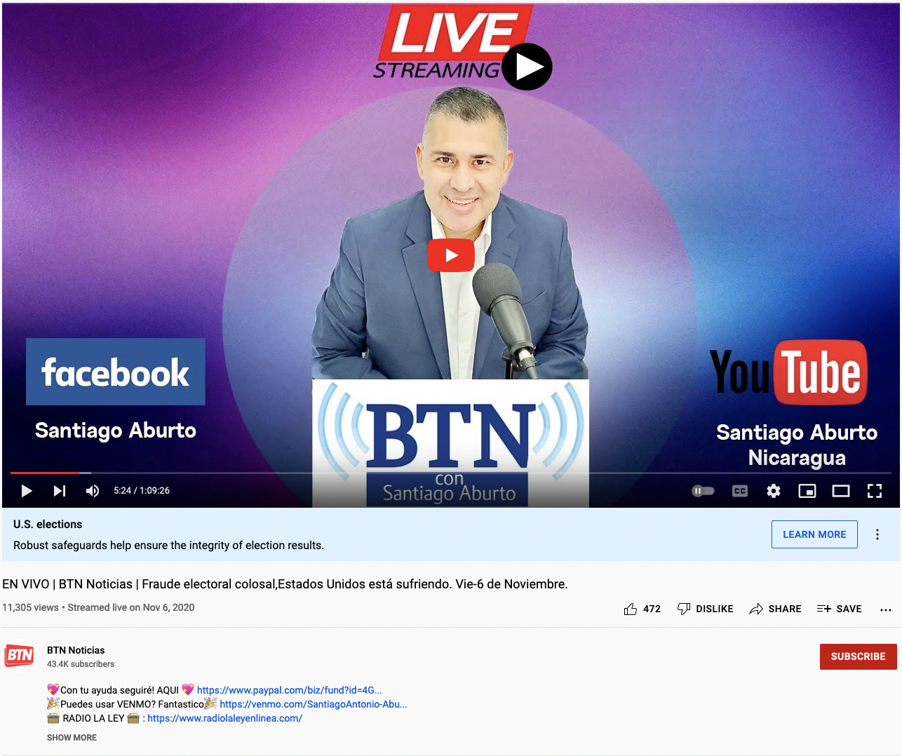 BTN YouTube: EN VIVO | BTN Noticias | Fraude electoral colosal,Estados Unidos está sufriendo. Vie-6 de Noviembre.