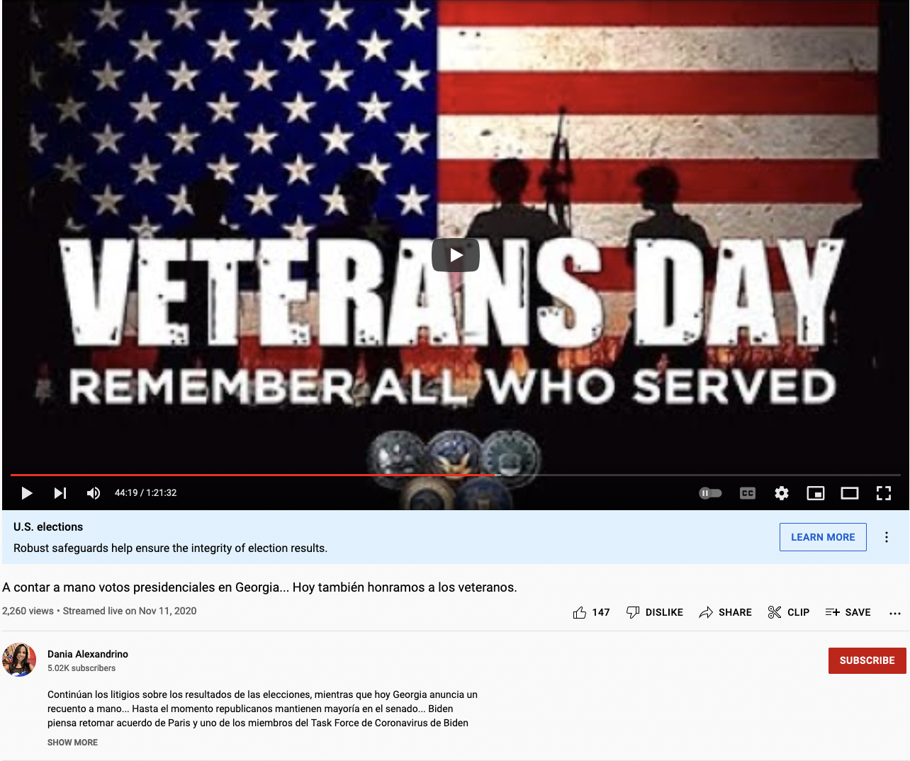  Dania Alexandrino YouTube: A contar a mano votos presidenciales en Georgia... Hoy también honramos a los veteranos.