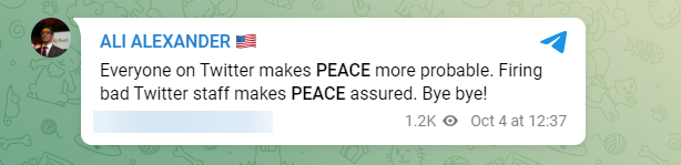 Ali Alexander -- Musk equals PEACE