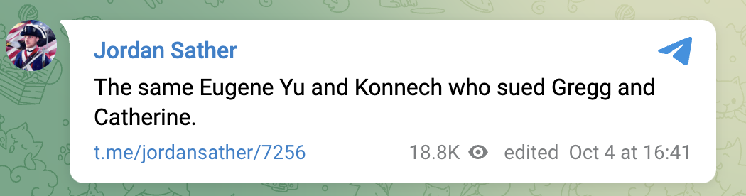"The same Eugene Yu and Konnech who sued Gregg and Catherine."