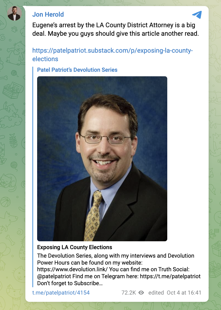 "Eugene’s arrest by the LA County District Attorney is a big deal. Maybe you guys should give this article another read."