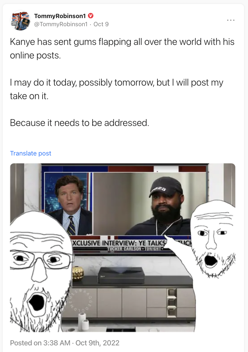 tommy robinson ye post