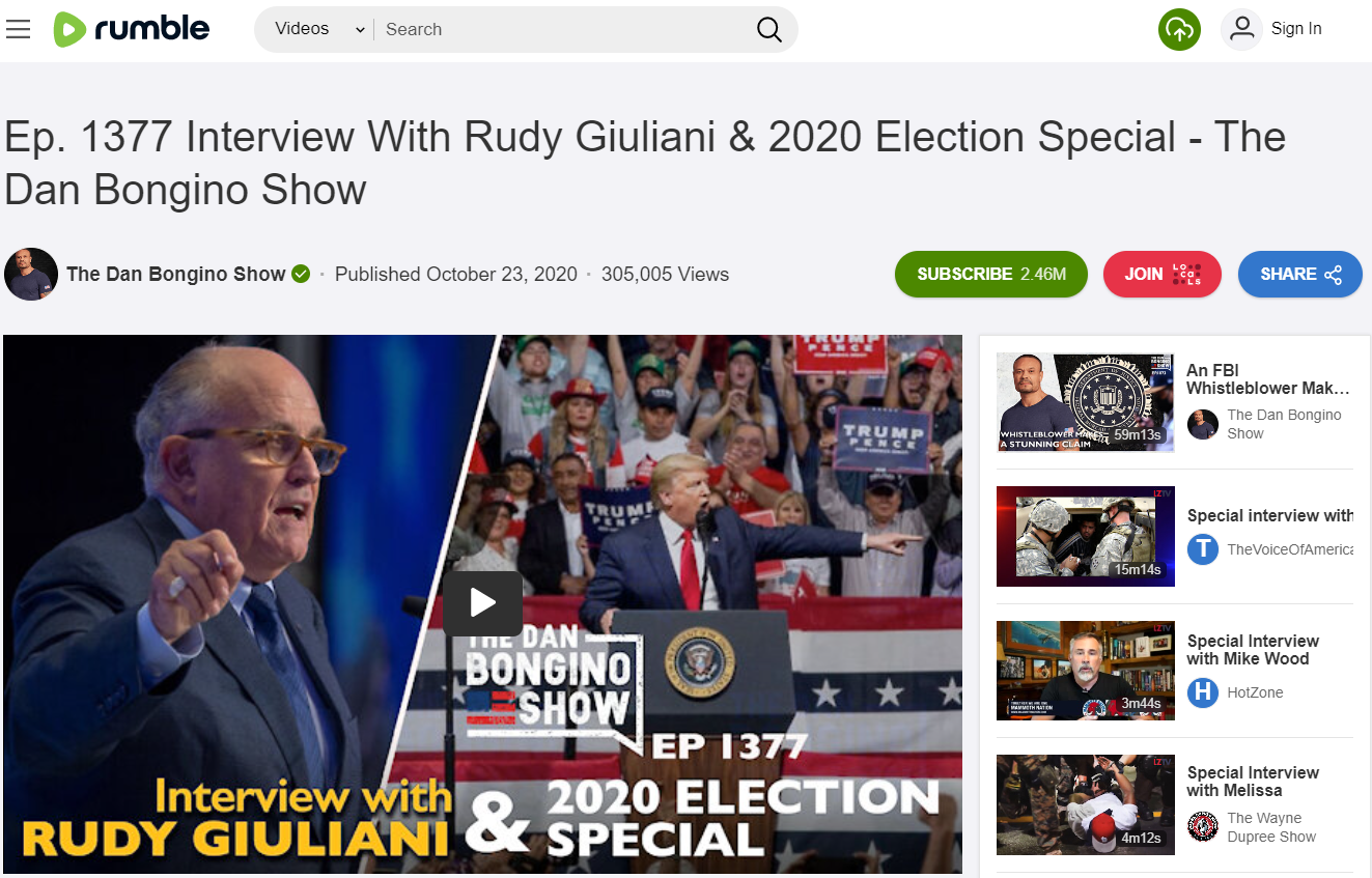 Bongino interview with Giuliani on Rumble