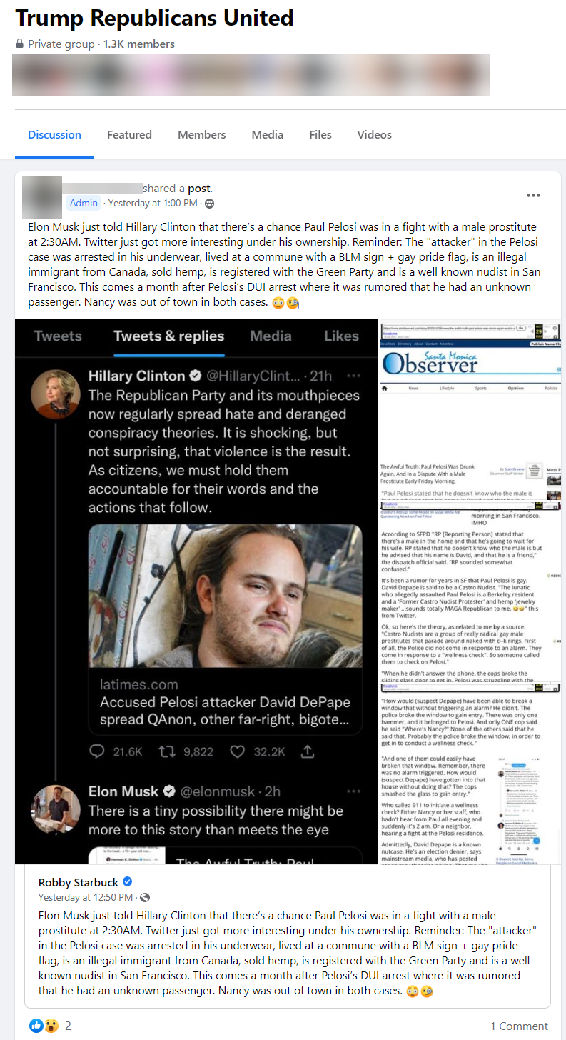 Pelosi conspiracy theory in facebook groups 7