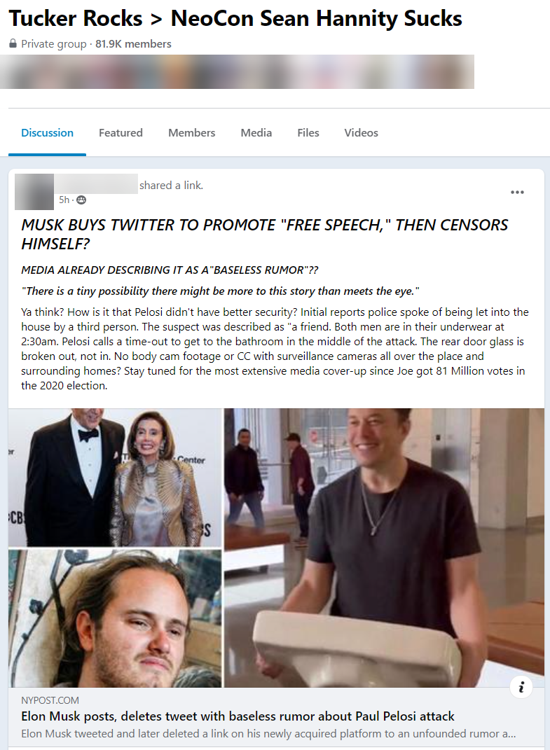 Pelosi conspiracy theory in facebook groups 10