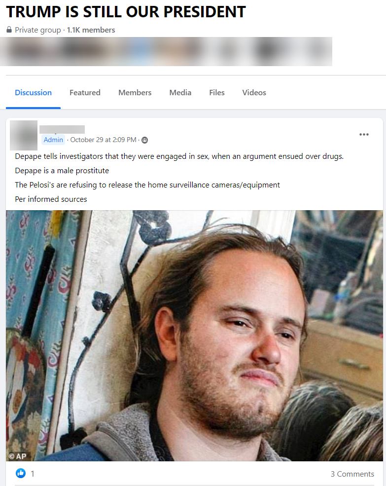 Pelosi conspiracy theory in facebook groups 3