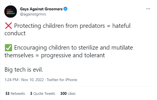 A screenshot of a tweet from Gays Against Groomers