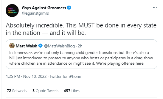 A screenshot of a tweet from Gays Against Groomers