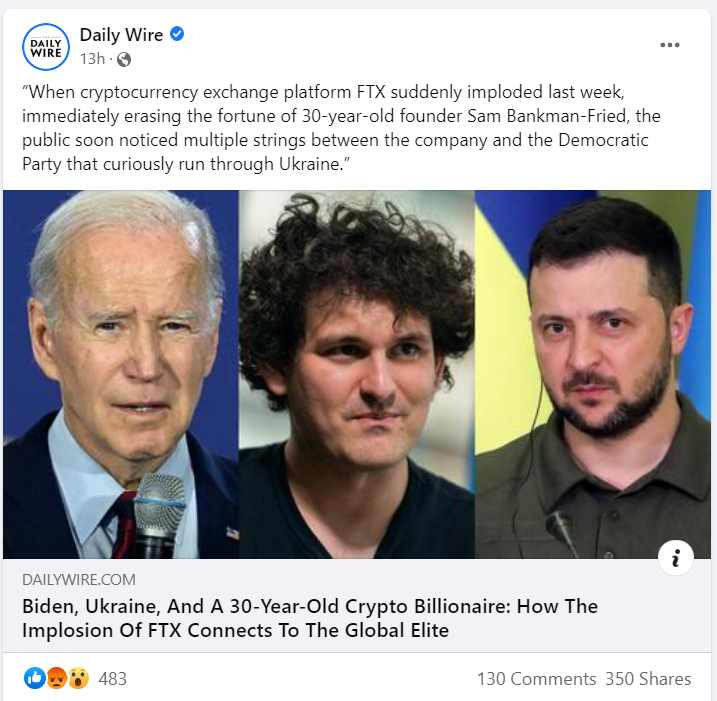 Daily Wire FTX Conspiracy Theory Facebook post