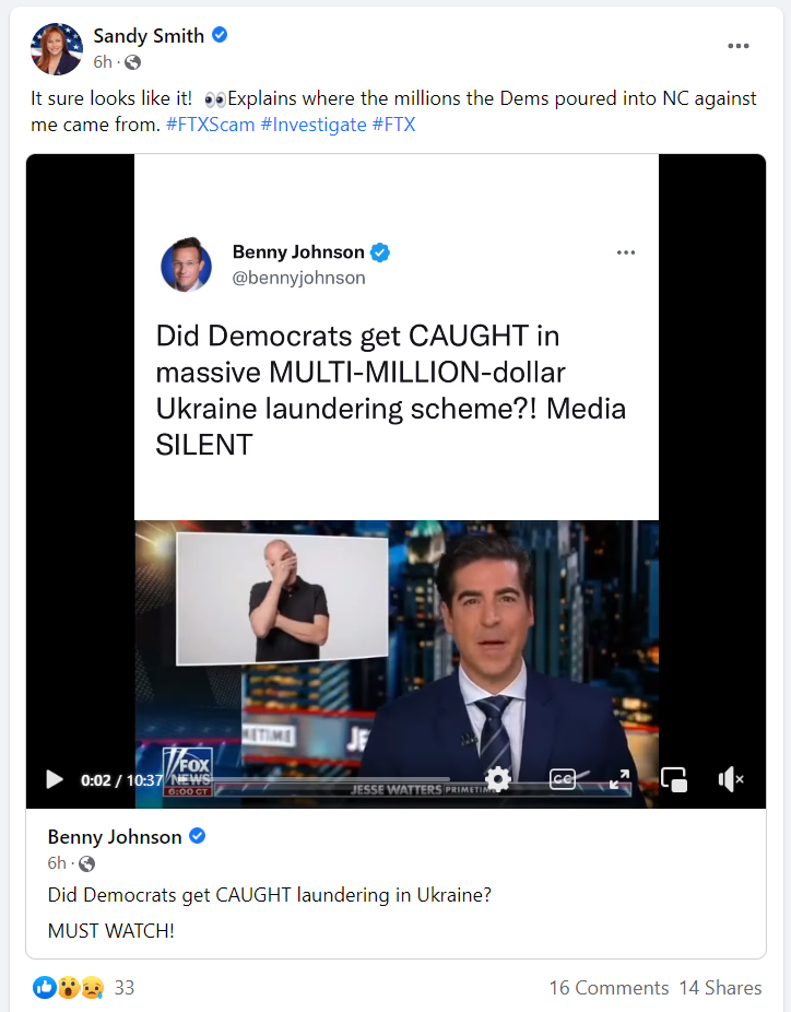 Sandy Smith FTX conspiracy theory facebook post