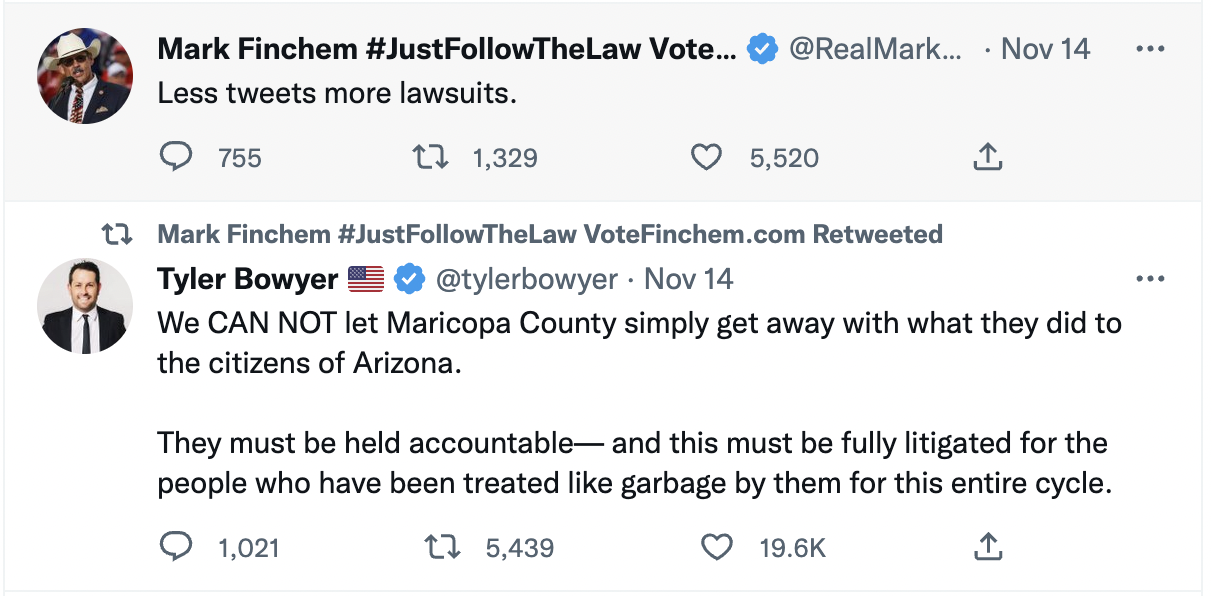 Mark Finchem Bowyer RT and new post