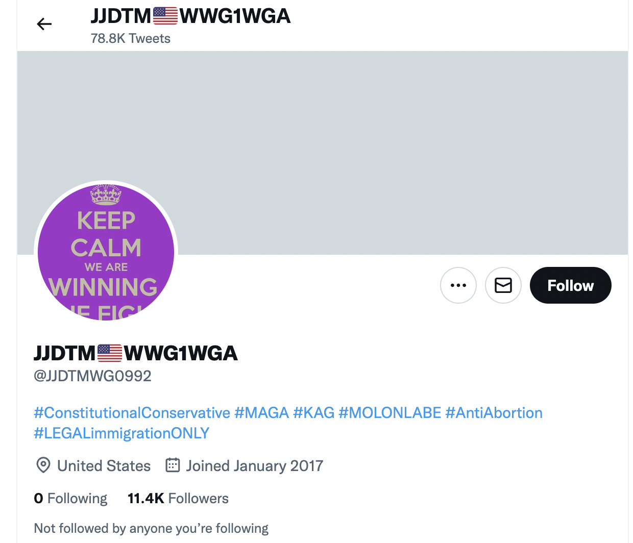 Twitter account w/ WWG1WGA in its name