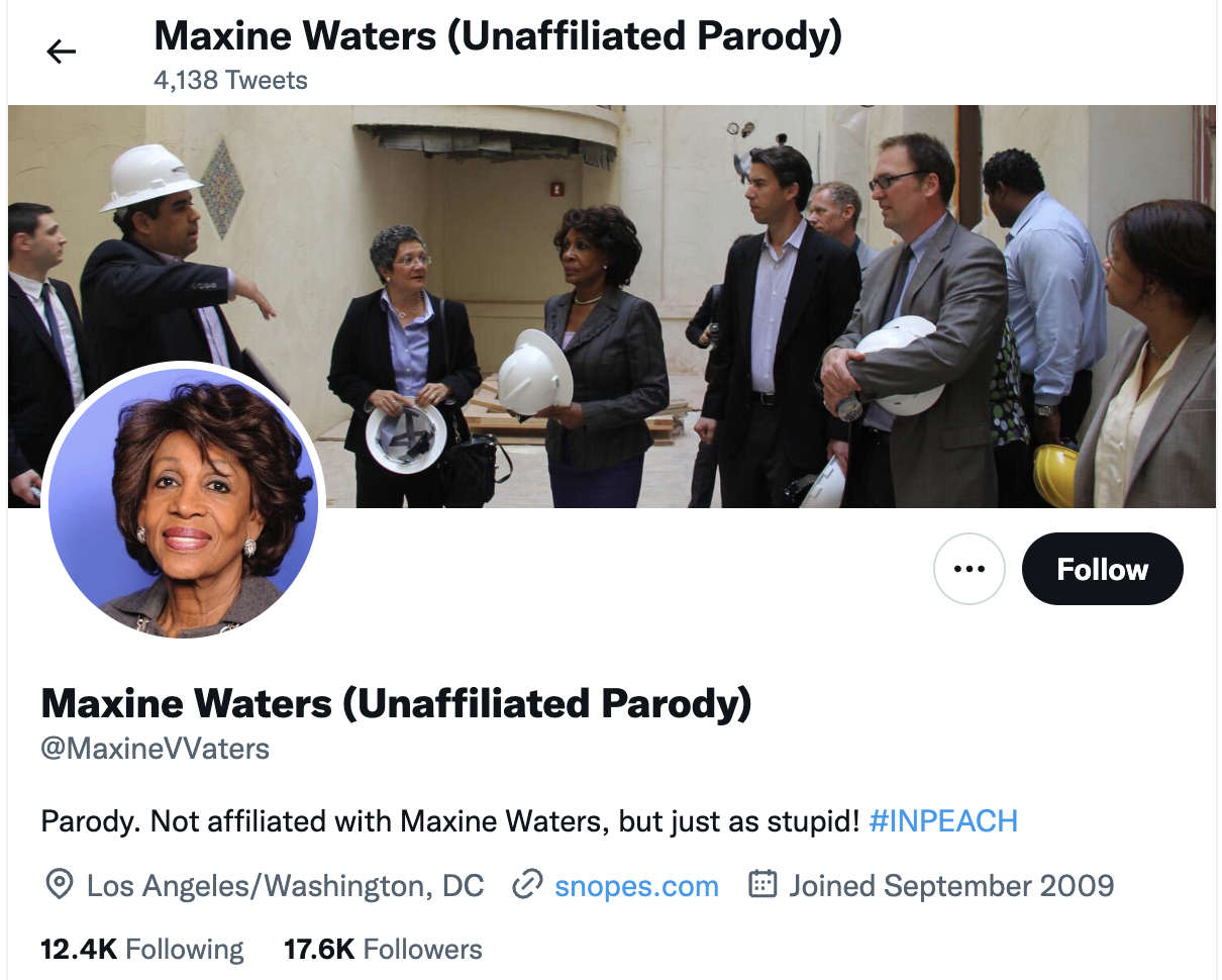 Twitter account dedicated to attacking Rep. Maxine Waters