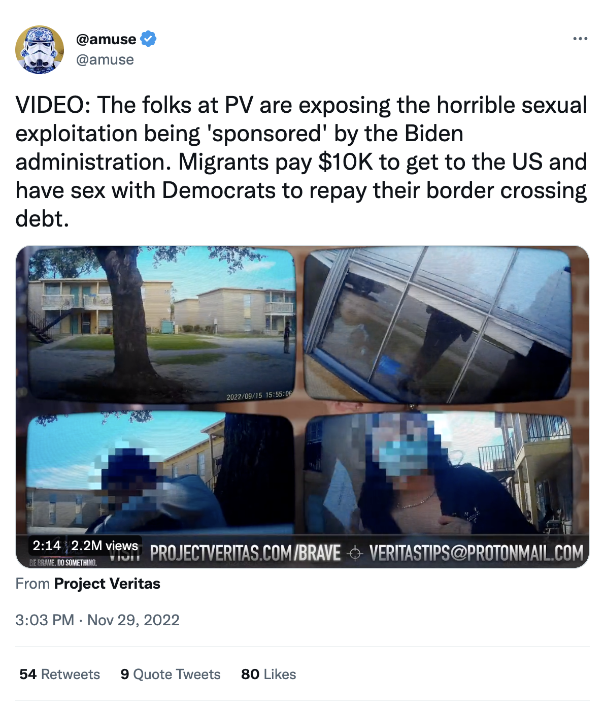 Twitter account sharing Project Veritas tweet