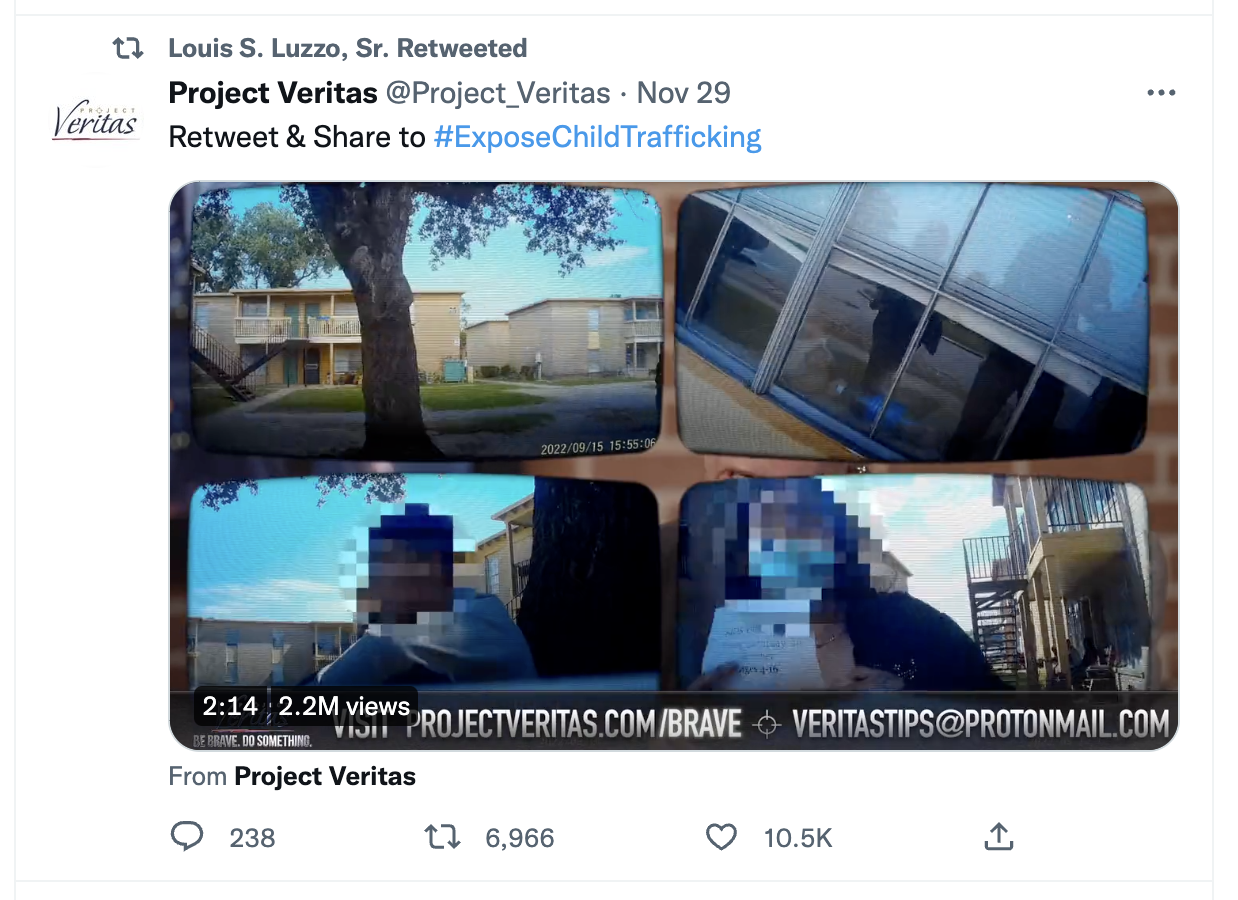 Twitter account sharing Project Veritas tweet