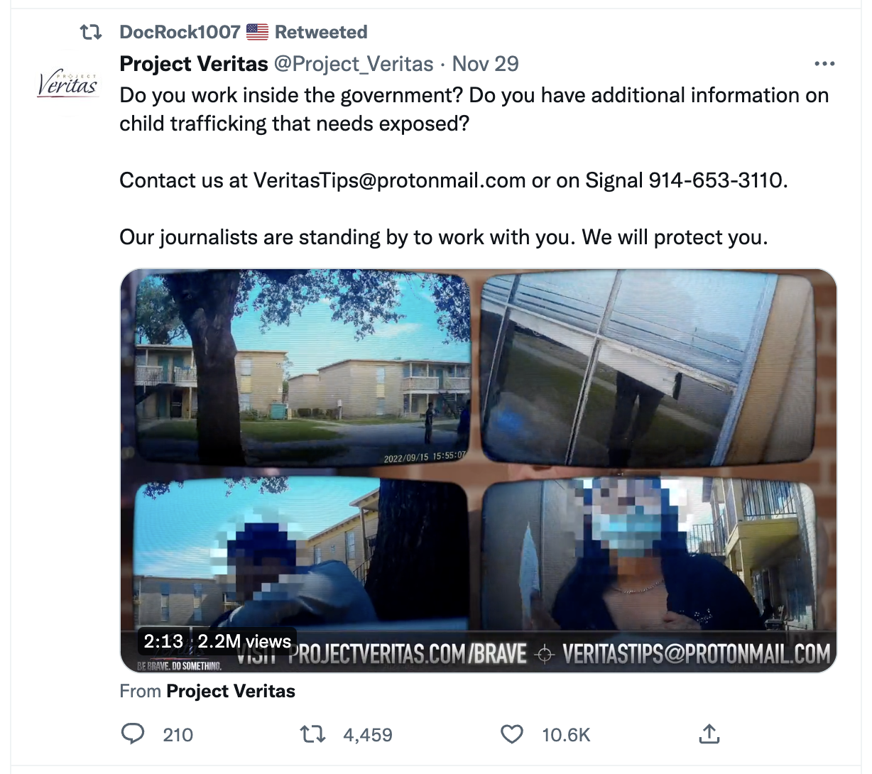 Twitter account sharing Project Veritas tweet