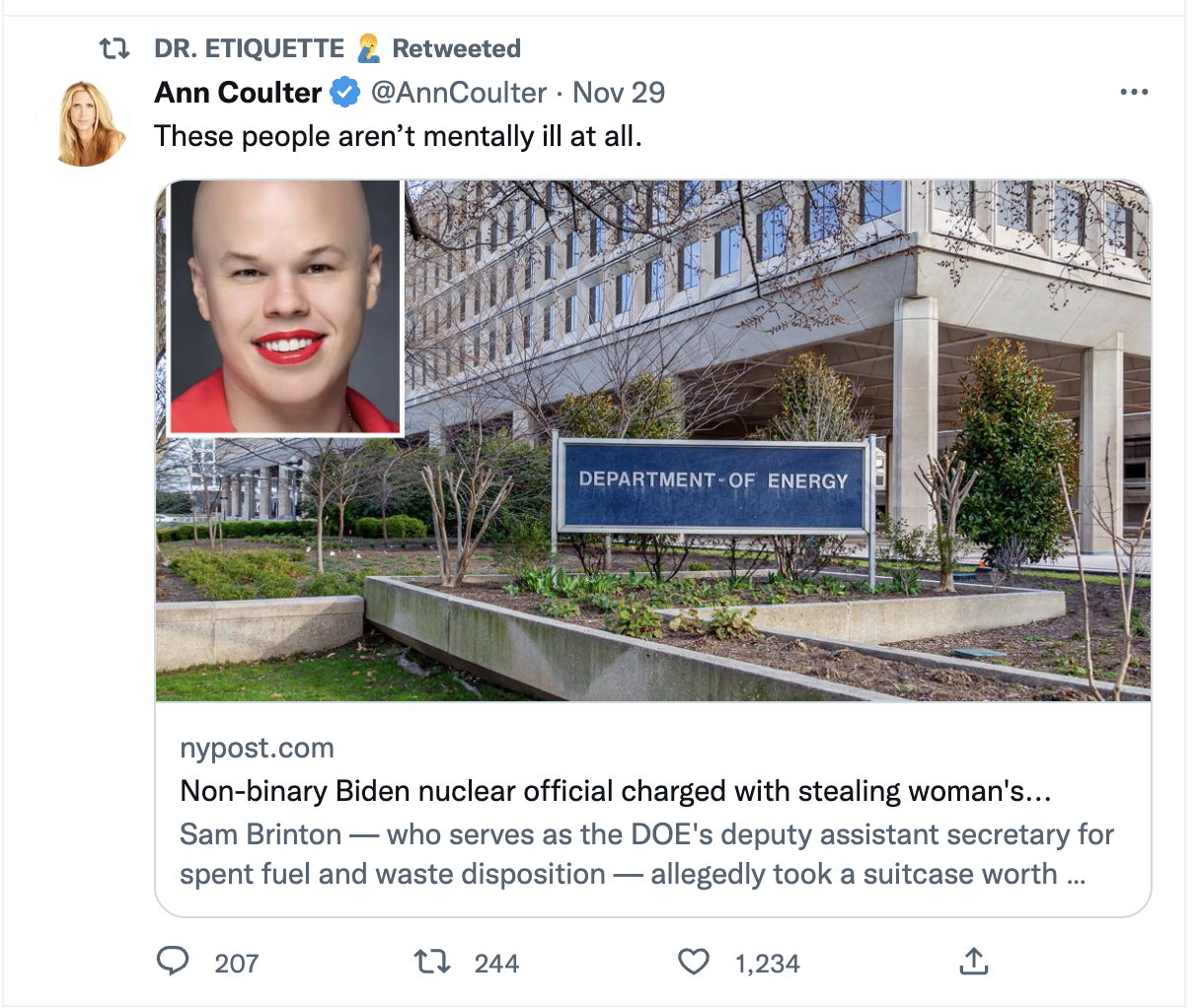 Twitter account sharing tweet containing anti-LGBTQ rhetoric