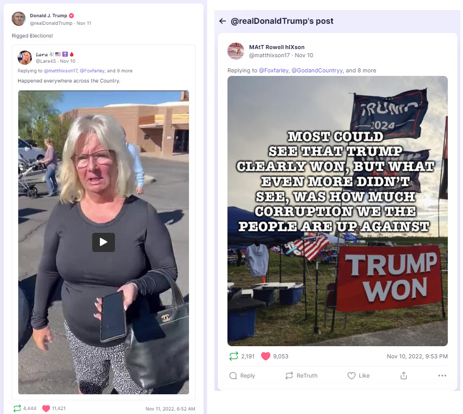 Screenshots of posts from Trump's Truth Social account 