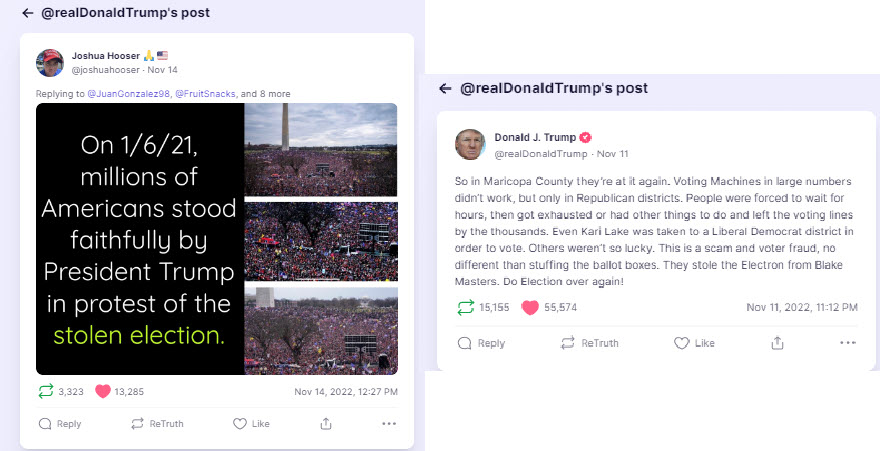 Screenshots of Trump's posts from Truth Social 