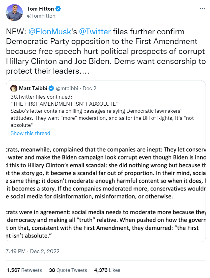 Tom Fitton Twitter Files First Amendment
