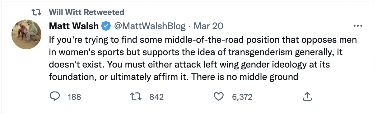 Will Witt RT Matt Walsh transphobic