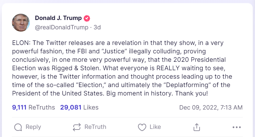 Trump collusion post on Truth Social