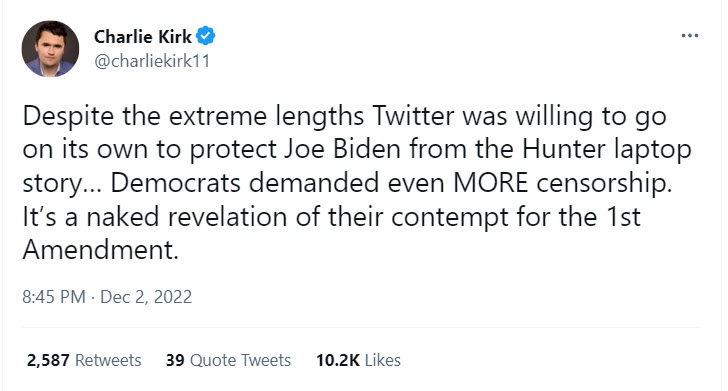 A screenshot of a tweet from Charlie Kirk