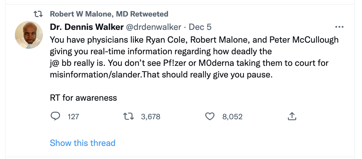 Malone retweeting covid-19 misinformation