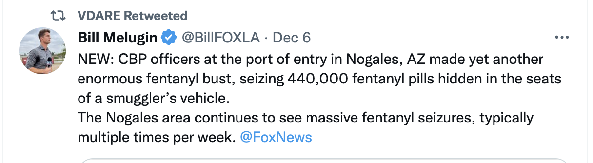 NEW: CBP officers at the port of entry in Nogales, AZ made yet another enormous fentanyl bust, seizing 440,000 fentanyl pills hidden in the seats of a smuggler’s vehicle. The Nogales area continues to see massive fentanyl seizures, typically multiple times per week.
