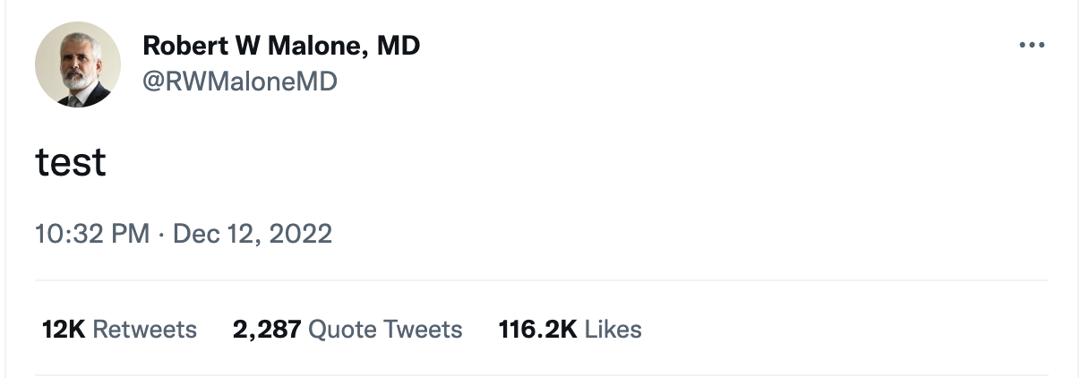 Robert Malone tweet, "Test"