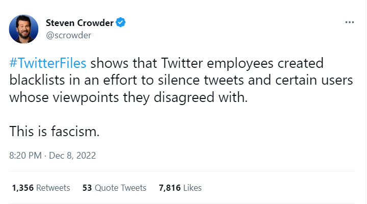 A screenshot of a tweet from Steven Crowder
