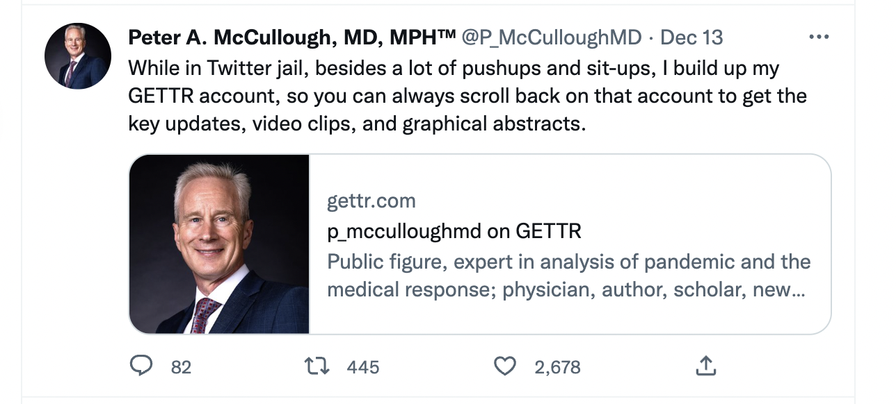 McCullough promoting his Gettr account