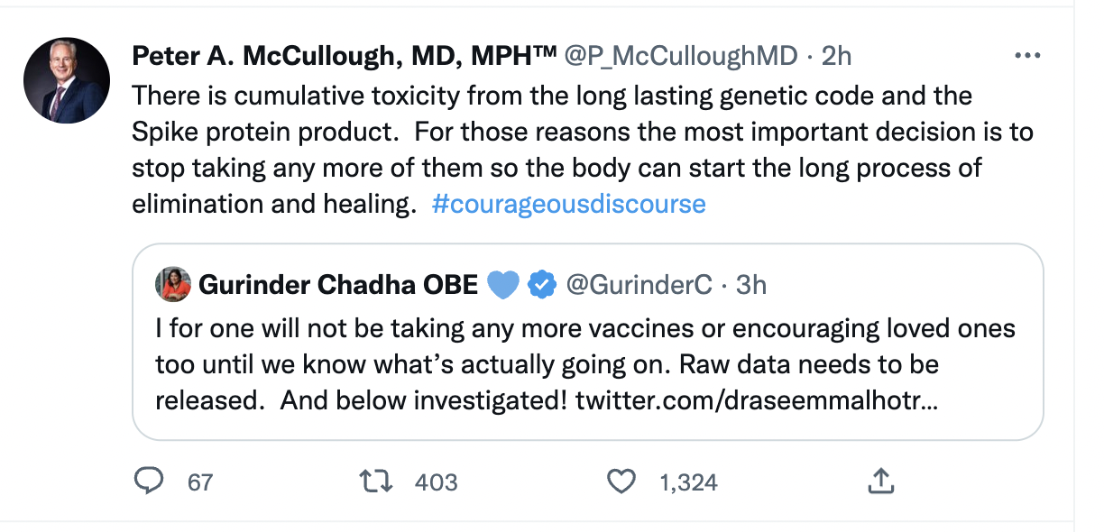 McCullough telling followers to not take a vaccine