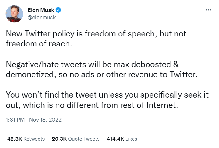 Musk freedom of reach tweet
