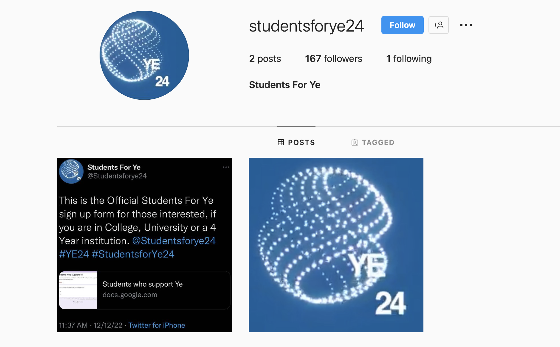 Students for Ye instagram