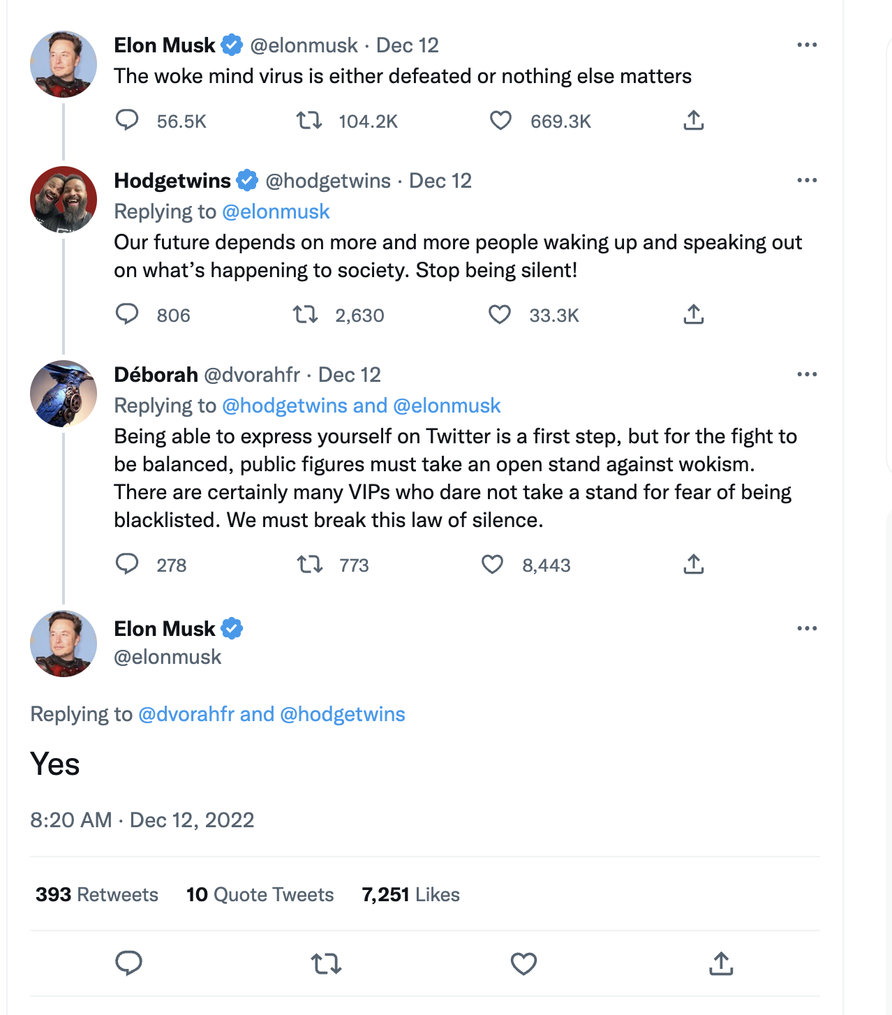 Musk agreeing with The Hodgetwins on the culture war 