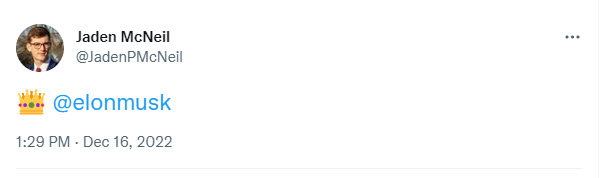 Jaden McNeil uses a crown emoji and tags Elon Musk