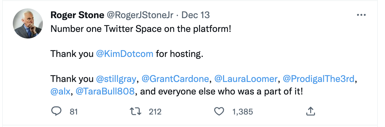 Stone thanking far-right media figures