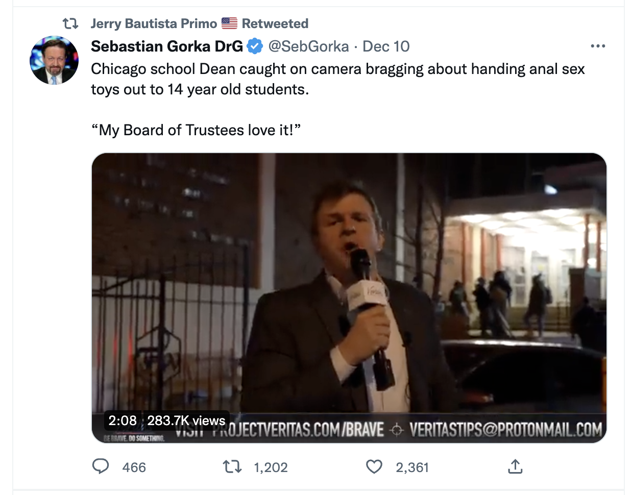 Jerryelprimobau retweeting anti-LGBTQ tweet